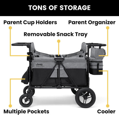 Premium 4-wheel stroller with adjustable push/pull handle, removable canopy and flat folding function, convertible seat